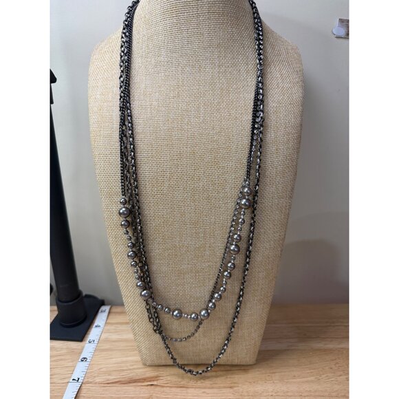 J.Crew Long Layered Statement Necklace With Silver-Tone Beads & Chains - Picture 7 of 15